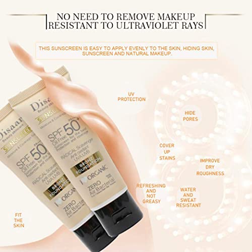 DISAAR BEAUTY Sunscreen SPF 50 PA+++ SPF 50+ Foundation Face Cream Body Skin Protection Anti-Aging Oil Control Moisturizing Care Removes Peeling 40g