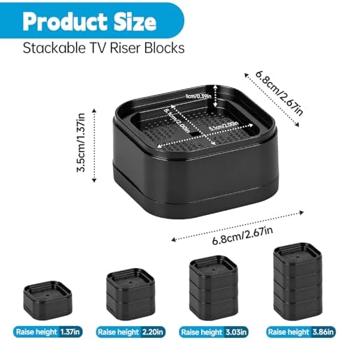 4 Pack TV Stand Riser Blocks, Heavy-Duty Adjustable Height Blocks for Raising TV Stand, Rectangular Adjustable Block Lift