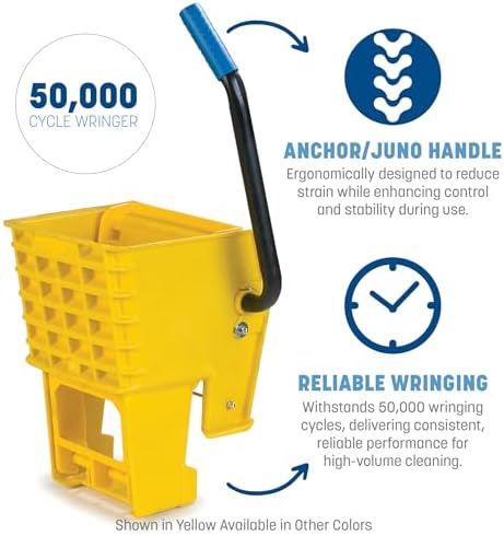 Carlisle FoodService Products 26 Qt Mop Bucket with Side Wringer, Yellow | 18.5 x 16.5 x 16.5 Inches, 34.25-Inch Handle Height, 50,000-Cycle Wringer, Non-Marking Casters, Assembly Required