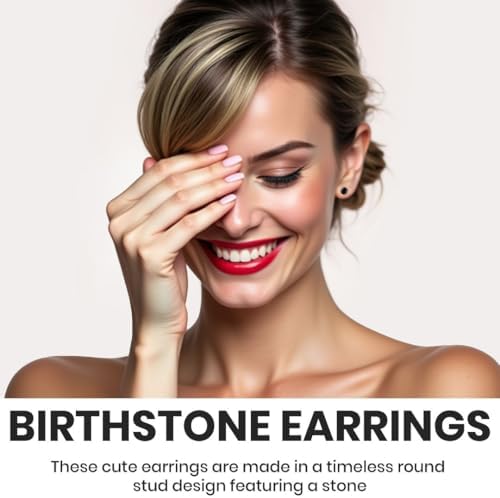 Birthstone Stud Earrings 925 Sterling Silver Gemstone Jewelry Anniversary | Birthday, Gifts