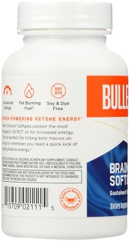 Bulletproof Brain Octane Softgels, 60 Count - 100% Pure C8 from Coconut | Pure C8 MCT Oil for Sustained Energy