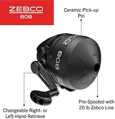 Zebco 808 Spincast Fishing Reel, Changeable Right- or Left-Hand Retrieve, Pre-Spooled with Zebco Fishing Line, Dial-Adjustable Magnum Drag
