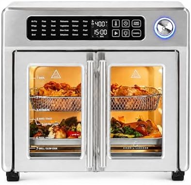 Emeril Lagasse 26QT French Door Multi-Function Air Fryer Toaster Oven | 26QT air fryer oven with French doors, 24 cooking functions