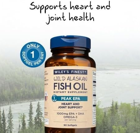 Wiley's Finest Wild Alaskan Fish Oil Peak EPA - Triple Strength Peak EPA & DHA Supplement - 1000mg Fish Oil - Omega-3s for Joint Health Support - 30 Softgels (30 Servings)