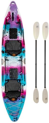 BKC Brooklyn 13.0 Pro Tandem Fishing Kayak, 2 to 3 Person | 800 lb capacity, adjustable frame seats, large dry storage, rod holders, stable wide hull, tandem or solo paddling