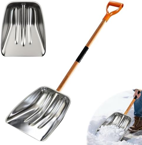 Scoop Shovel, Snow Shovel for Driveway, Non-Slip Wood Handle, D-Handle | Clear Snow