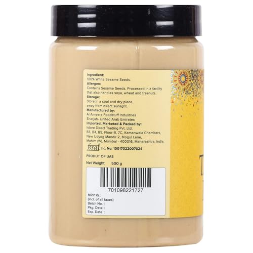 Urban Platter White Tahini Paste | 17.64 Oz (500g) | Creamy & Smooth Sesame Seed Paste | Ideal for Hummus, Salad Dressings, Sauce