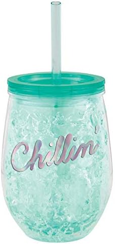 Slant Collections Freezable Acrylic Wine Chiller Tumbler with Straw, 12-Ounces, Chillin'