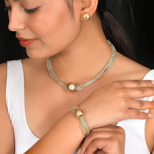 3 Piece Set Multi Layer Chain Necklace 15"Bracelet 7.50In Earrings