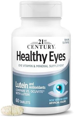 21st Century Healthy Eyes with Lutein Vision Support Tablets, 60 Count | Eye Vitamin with Lutein Plus Antioxidants A, Compare VS. Ocuvite® with Lutein, C, E, Zinc, Vision & Eye Health Support