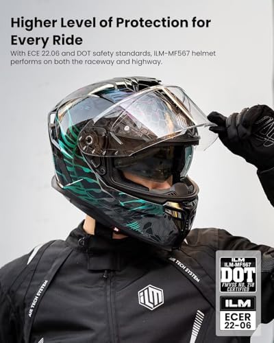 ILM Motorcycle Helmets DOT ECE Dual Visor Street Racing Helmet Full Face Powersports Cascos for Men Women Model MF567(Cobra Camaleon Gold, L)