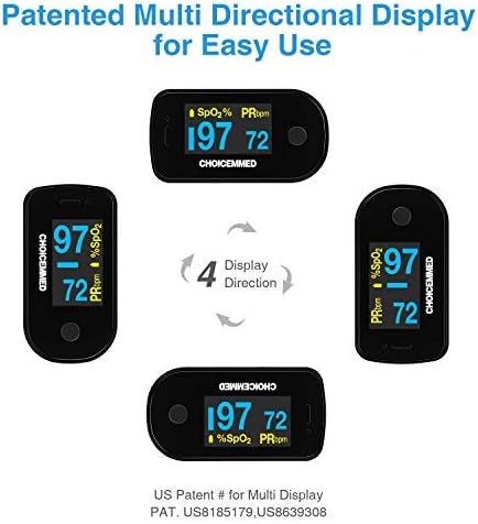 CHOICEMMED Black Dual Color OLED Finger Pulse Oximeter - Blood Oxygen Saturation Monitor with Color OLED Screen Display and Included Batteries - O2