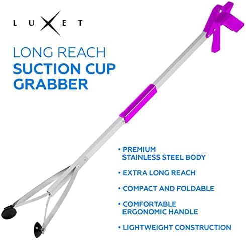 Grabber Reacher Suction Cup Grip Tool- Long 32 Inch Foldable Strong Heavy Duty Aluminum Pick Up Stick - Lightweight Trash Litter Picker Claw