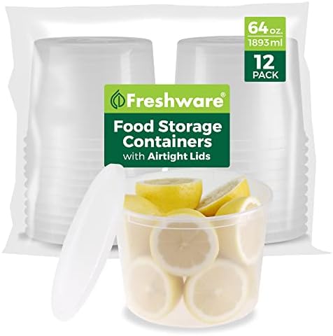 Freshware Food Storage Containers [24 Set] 32 oz Plastic Deli Containers with Lids, Slime, Soup, Meal Prep Containers | BPA Free | Stackable | Leakproof | Microwave/Dishwasher/Freezer Safe