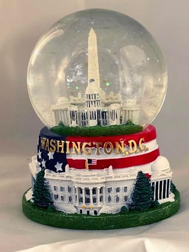 Washington, D.C. Snow Globe with Famous Buildings and Monuments - American Flag Base - Large