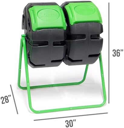 FCMP Outdoor HOTFROG 37-Gallon Dual-Chamber Tumbling Composter, Black/Green (HF-DBC4000) - UV-Inhibited, BPA-Free, Compost Bin for Garden