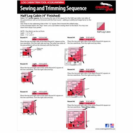 Creative Grids 4in Log Cabin Trim Tool Quilt Ruler – CGRJAWMN4 – Made in USA, 4-1/2in x 4-1/2in, Non-Slip Grip Acrylic Quilting, Sewing, Crafting