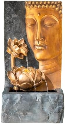 XBrand 30" H Zen Buddha Face Water Fountain w/LED Light & Pump, Indoor/Outdoor Freestanding, Relaxing Zen Décor