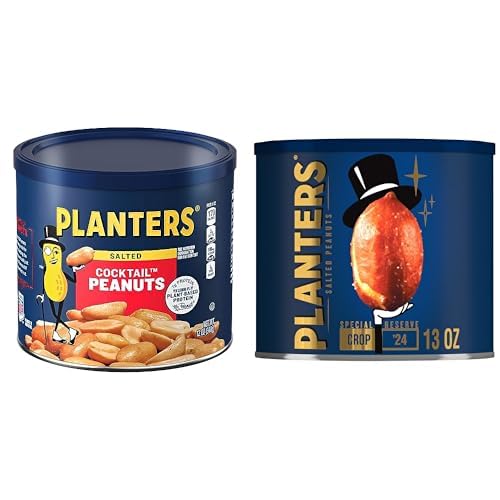 PLANTERS Salted Redskin Spanish Peanuts, Plant Based Protein, 12.5 Oz (6ct) | Roasted Salted Nuts. Crisp texture. Resealable Canister. Snacks for Adults. Party Mix, Party Snacks