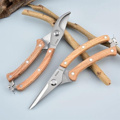 BUGUI Wood Handle Pruning Shears, SK-5 Steel Blade, 1-inch Cutting Capacity, Sharp, Well Designed Garden Shears, 8"