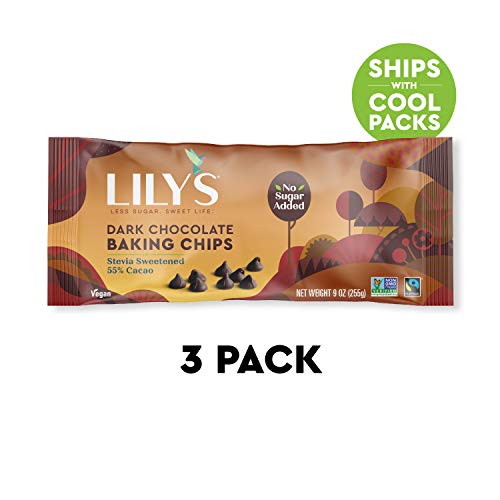 Dark Chocolate Chips by Lily's | Stevia Sweetened, No Added Sugar, Low-Carb, Keto Friendly | 55% Cocoa | Fair Trade, Gluten-Free & Non-GMO | 9 ounce