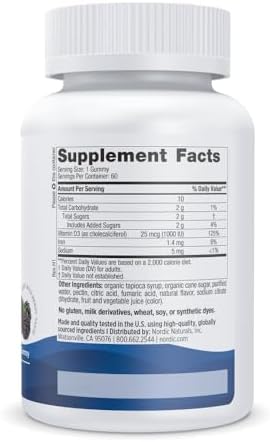 Nordic Naturals Vitamin D3 Gummies,1000 IU D3 + Iron, Wild Berry - 120 Count