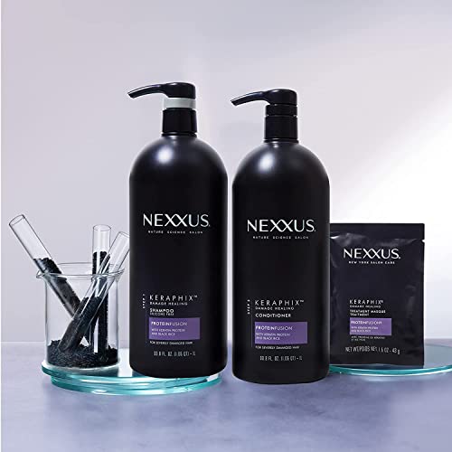 Nexxus Keraphix Shampoo and Conditioner - Damaged Hair Treatment System with Keratin Protein and Black Rice, 2 Count & 3 Repair Masks Treatment