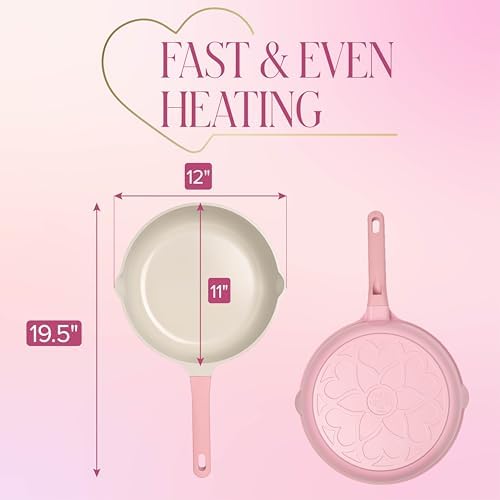 Paris Hilton Cast Aluminum Dutch Oven with Lid, Ceramic Nonstick Coating Made Without PFAS, PFOA, PFOS & PTFE, Heart Knob, 4.3-Quart, Pink