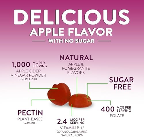 Apple Cider Vinegar Gummies for Weight Loss - Sugar Free - Max Strength ACV Gummy with Vitamin B12 & The Mother - Metabolism & Energy Support