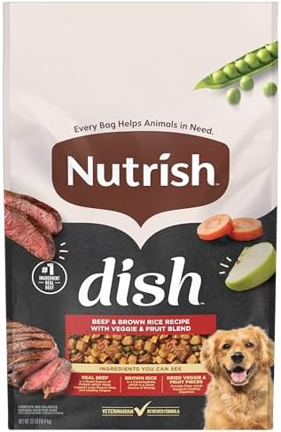 Nutrish Dish Dry Dog Food, Beef Recipe, 11.5 lb. Bag (Rachael Ray) | Made with Brown Rice and Veggies & Fruit Blend, Veterinarian Reviewed Formula, Complete & Balanced Nutrition For Dogs