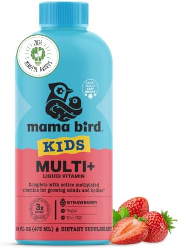 Mama Bird - Award-Winning Kids Multi+ Liquid Vitamins (31 Servings) Tropical - Active Methylated Vitamins, Kids Multivitamin - Organic Superfoods, Enzymes - Vegan, Gluten Free, Non GMO - 16 fl oz