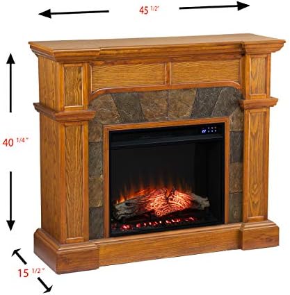 SEI Furniture Cartwright Corner Convertible Earth Tone Tile Electric Fireplace, New Mission Oak