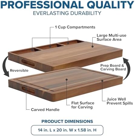 Viking Cutting Board, Acacia Wood Kitchen Butcher Block Carving Board with Juice Groove and Metal Handles, 23 x 14 x 1 Inch
