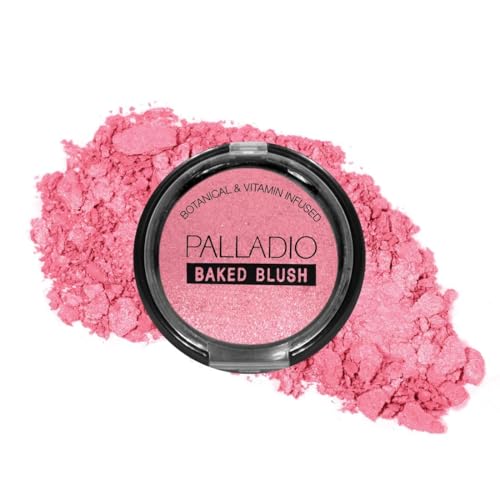 Palladio Baked Blush, Highly Pigmented Shimmery Formula, Easy to Blend and Highly Buildable, Apply Dry for a Natural Glow or Wet for a Dramatic Luminous Look, Long Lasting for All day Wear, Berry