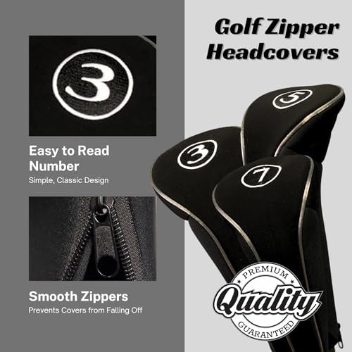 Black Golf Zipper Head Covers 3 5 7 Fairway Woods Headcovers Metal Neoprene Traditional Plain Protective Covers Fits All Fairway Clubs