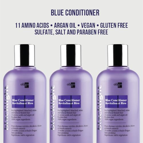 Oligo Professionnel - Blacklight Blue Conditioner for blondes - Vegan - Eliminate Brassy tones - Refresh faded highlights - Argan oil - Hydrating Formula - 8.5oz