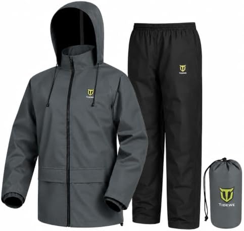 TIDEWE Rain Suit for Men, Waterproof Lightweight 2-Piece Rain Gear