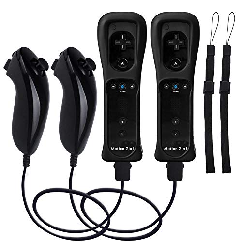 TechKen 2 Pack Wii Controllers with Wii Motion Plus Inside | Shock Wii Nunchuk Controller | Compatible Nintendo Wii, Motion Plus Wii Controller