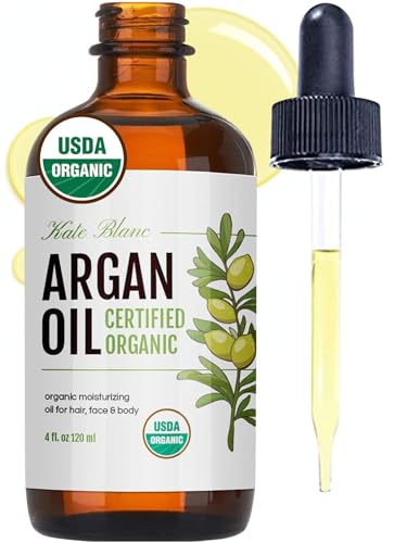 Kate Blanc Cosmetics Argan Oil for Hair, Face & Skin from Morocco (4oz, USDA Certified Organic, Cold Pressed & 100% Pure, Light) | USDA Certified Organic, Cold Pressed & 100% Pure, Light