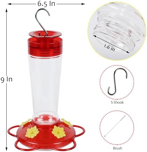 Shrdaepe Hummingbird Feeder, Glass Bottle Bird Feeders, 5 Feeding Ports, 10-Ounce Nectar Capacity