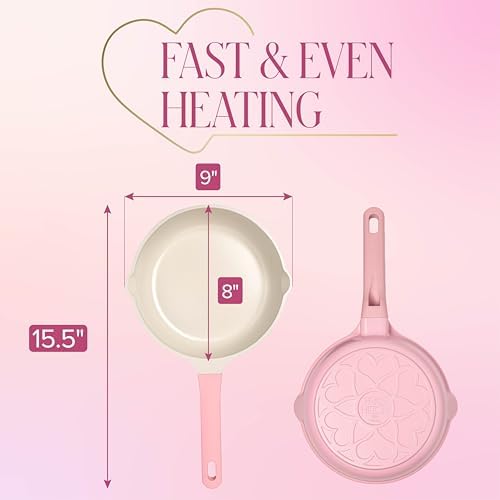 Paris Hilton Cast Aluminum Dutch Oven with Lid, Ceramic Nonstick Coating Made Without PFAS, PFOA, PFOS & PTFE, Heart Knob, 4.3-Quart, Pink