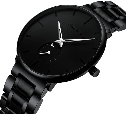 Mens Watches Ultra-Thin Minimalist Waterproof-Fashion Wrist Watch for Men Unisex Dress with Stainless Steel Band-Black Hands