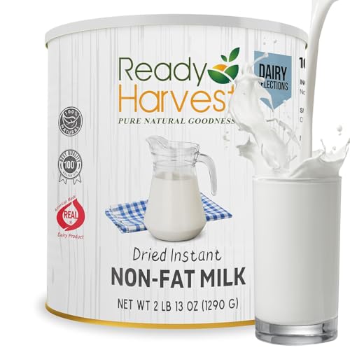 Ready Harvest Emergency Food - Non-Fat Milk Powder | Powdered Milk | Survival Food | #10 Can | 25-Year Shelf Life | 2 lbs | Cans Filled to the Top