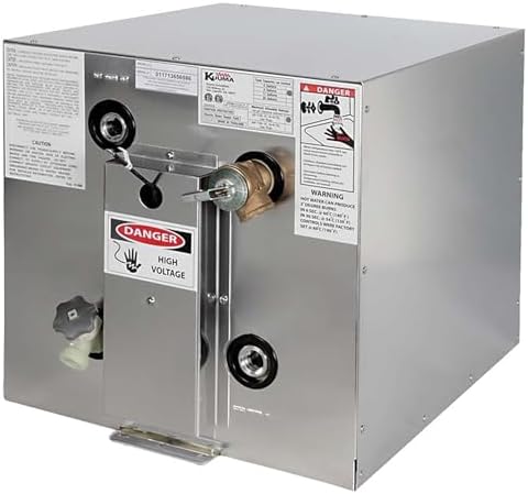 Kuuma 6 Gallon Water Heater for Marines and Boats, 120V Electric Tank Unit with Front-Mount and Rear Heat Exchange for Daily Hot Water Access