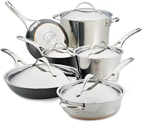 Anolon Nouvelle Stainless Steel Cookware Pots and Pans Set, 10 Piece | Stainless Steel Cookware Set with Lids, Oven Safe to 500°F, Durable Everyday Cooking, Dishwasher Safe