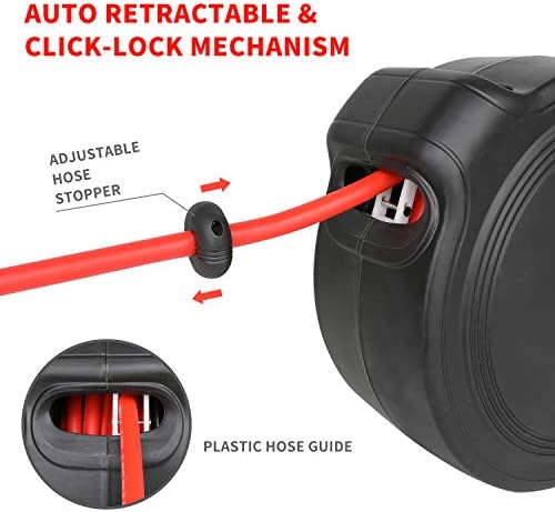 Hromee Air Compressor Hose Reel with Automatic Retractable Enclosed 3/8 Inch × 50 Feet Hybrid Pneumatic Hose