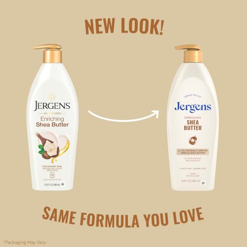 Jergens Shea Butter Body Lotion, Deep Moisturizer for Dry Skin, 16.8 fl oz | Enriching Hand and Body Lotion, Vitamin E, Extremely Dry Skin Relief, 2.5X More Radiant Skin, Deep Conditioning
