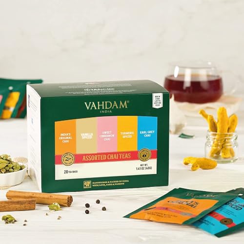VAHDAM, Assorted Green Tea Bags Sampler (5 Flavors, 20 Ecofriendly Pyramid Tea bags) I Gift Ideas for Women & Men | Himalayan Green Tea Varieties | Gluten Free & Non GMO | Gift Ideas for Him/Her
