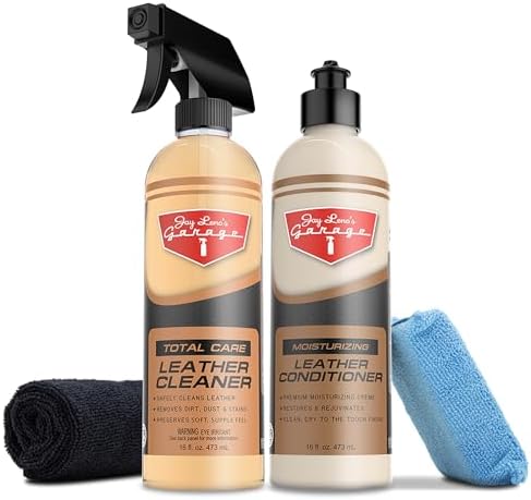 Jay Leno's Garage Leather Cleaner – Deep-Cleaning Leather Seat Cleaner for Car Interior, pH-Balanced Car Refresher That Gently Cleans, Lifts Grime, Refurbish and Restores All Leather Surfaces (16 oz)