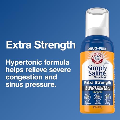 ARM & HAMMER Simply Saline Extra Strength Nasal Mist, 4.6 oz, 3-Pack | Severe Congestion Relief